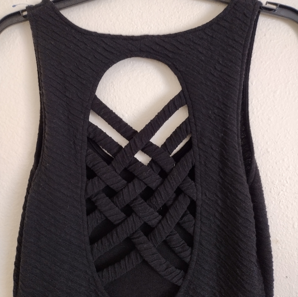 Free People Black Textured Bodycon Cross Back Cutout Dress Size Large - Picture 8 of 10